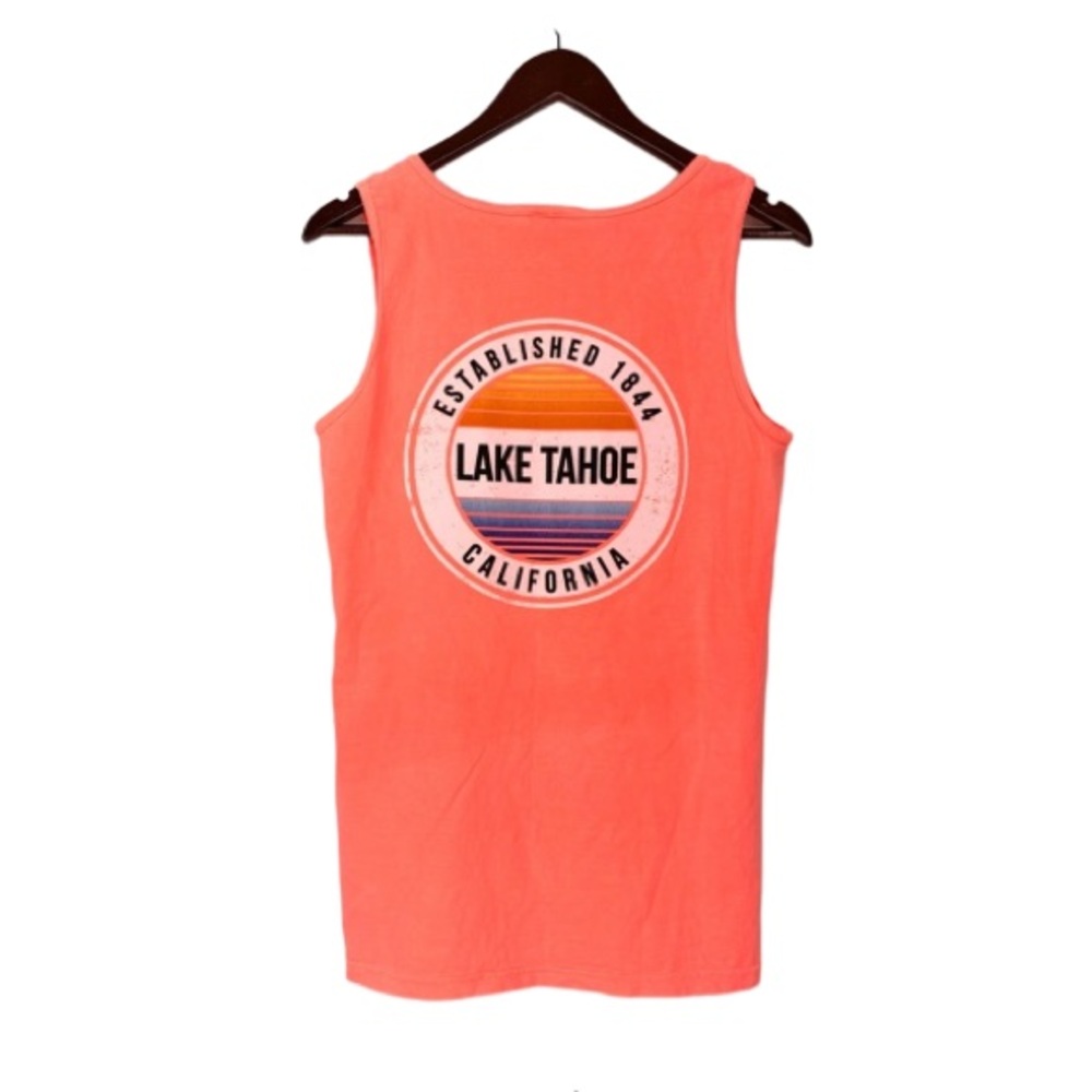 Comfort Colors Neon Orange Lake Tahoe California Men’s Crewneck Tank Top Small